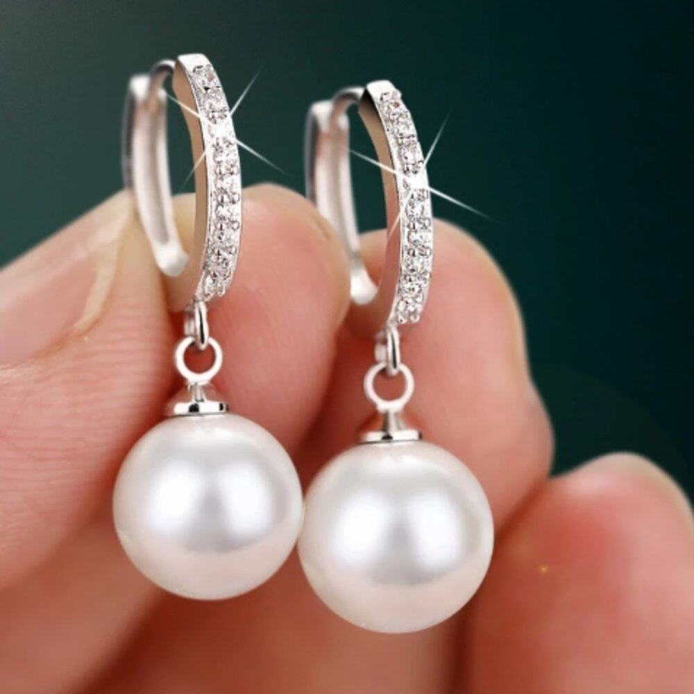 GALLANT & GRACE 925 Sterling Silver Pearl Hoop Earrings
